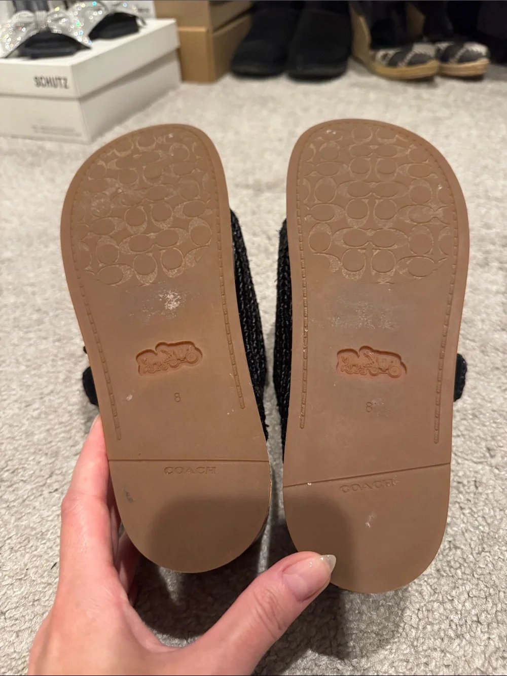 Coach Black Raffia Cork Platform Slide Sandals